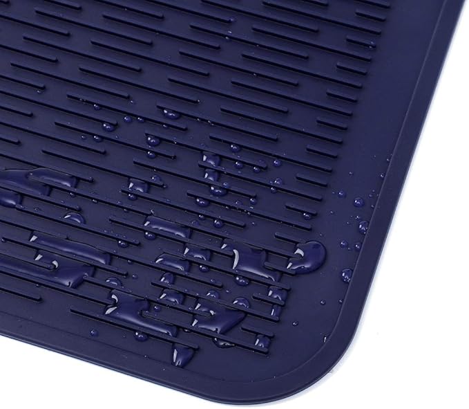 MicoYang Silicone Dish Drying Mat for Multiple Usage,Easy clean,Eco-friendly,Heat-resistant Silicone Mat for Kitchen Counter or Sink,Refrigerator or Drawer Liner Navy Blue XL 18 inches x 16 inches