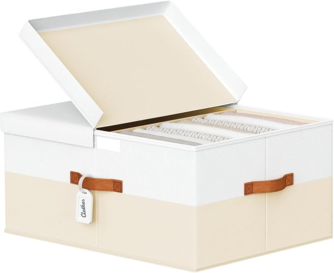 Extra Large Storage Bins - 1 Pack Closet Storage Boxes with Double-Open Lid & Divider Board, Stackable Colthes Storage Organizer, Fabric Basket with Label Tag for Home, Laundry