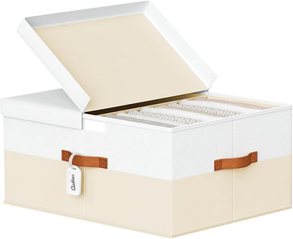 Extra Large Storage Bins - 1 Pack Closet Storage Boxes with Double-Open Lid & Divider Board, Stackable Colthes Storage Organizer, Fabric Basket with Label Tag for Home, Laundry