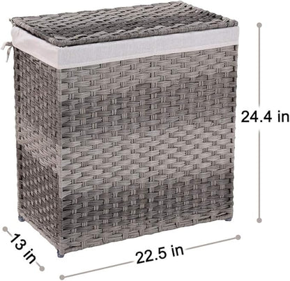 Mxfurhawa Slim Laundry Basket on Wheels, Heavy Duty Cotton Liner Laundry Storage Hamper with Handles, Collapsible Clothes Wire Basket Organizer Laundry Bag (01A)