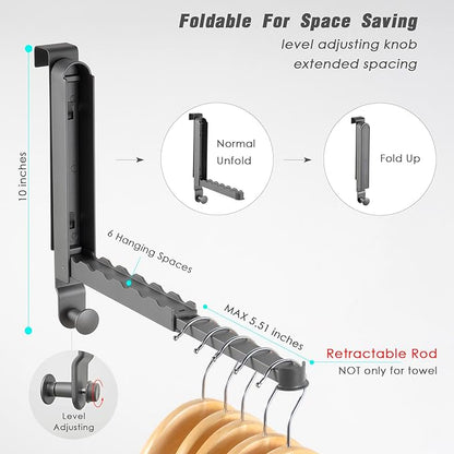 Over The Door Drying Rack for Clothes - 2 Brackets for Different Door Thickness - All Metal Fold Away Clothes Rails (Space Grey)