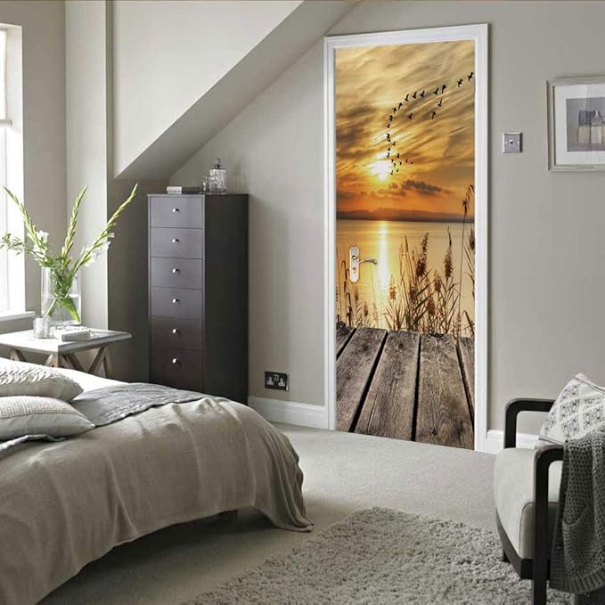 3D Peel and Stick Door Stickers Murals - PIER Wallpaper Self-Adhesive Decals Removable PVC Waterproof Poster for Bedroom Living Room 31.5" x 78.7"