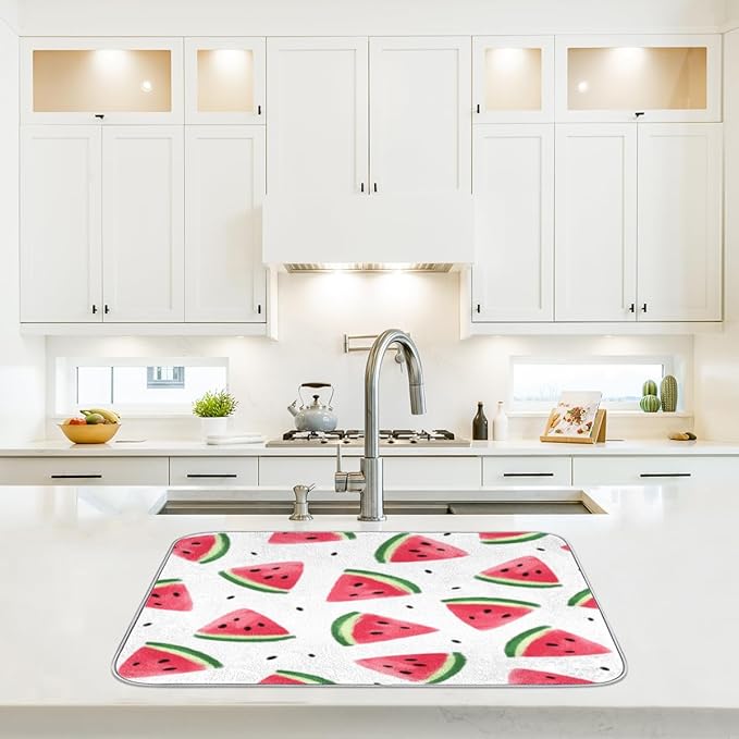 Honeybaby Dish Drying Mat Watermelon Cute Print Dish Drying Mats for Kitchen Counter Absorbent Kitchen Drying Mat Dish Rack Mat 18x24 inches