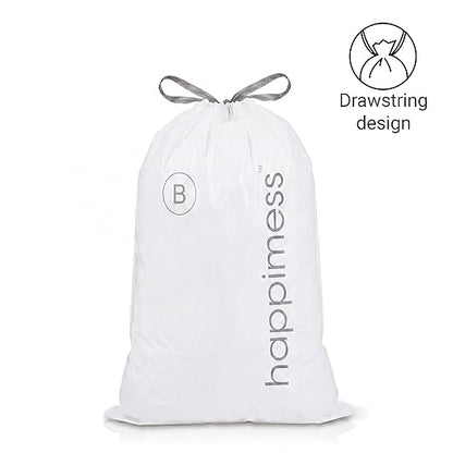 happimess 5.3 Gallon (20L) Drawstring Trash Bags, Unscented, White, Heavy Duty LDPE Liners for Kitchen and Household, Custom Fit 80 Count (4 Packs of 20 Liners) HPM3000B-W-4SET