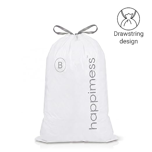 happimess 5.3 Gallon (20L) Drawstring Trash Bags, Unscented, White, Heavy Duty LDPE Liners for Kitchen and Household, Custom Fit 100 Count (5 Packs of 20 Liners) HPM3000B-W-5SET