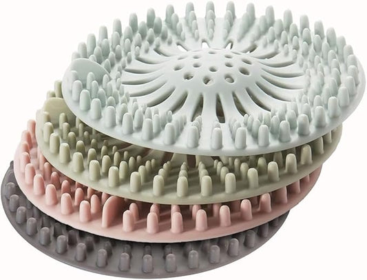 Shower Drain Hair Catcher 4 Pack – Silicone Bathtub Drain Cover, Hair Catcher for Shower Drain, Anti-Clog Drain Protector for Bathroom Tub, Kitchen Sink & Laundry, Flexible Reusable Drain Strainer