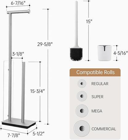 KES Free Standing Toilet Paper Holder with Storage, Toilet Brush Holder Roll Stand with Toilet Brush Detachable 18/8 Stainless Steel Toilet Roll Holder Freestanding Brushed Finish, BPH232-2