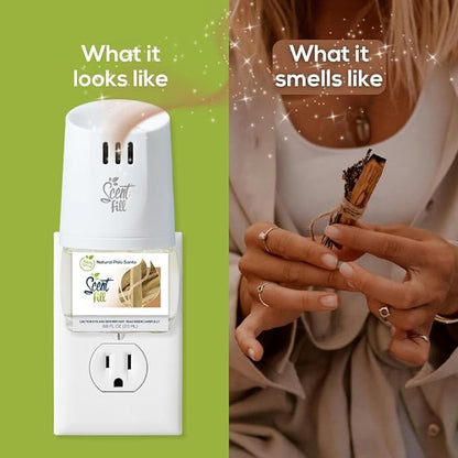 Scent Fill 100% Natural Palo Santo Plug in Air Freshener, Scented Oil Refills, 2 Refills + Diffuser