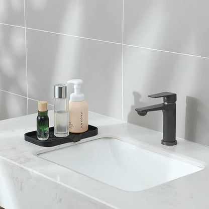 MicoYang Silicone Bathroom Soap Dishes with Drain Spout-Bathroom and Kitchen Sink Organizer,Sponge Holder,Dish Soap Tray,Perfect for Dispenser,Scrubber,Bottle,Cup on Sink or Counter-Black 9.6"×5.3"