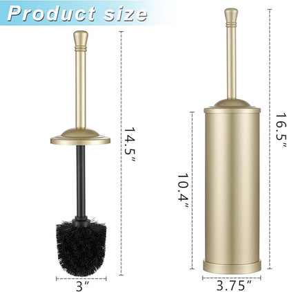 Gold Toilet Brush and Holder Set,304 Stainless Steel Toilet Bowl Brush and Holder for Bathroom,Heavy Duty Toilet Brush,Durable Scrubbing Bristles,Splash Resistant,Long Handle