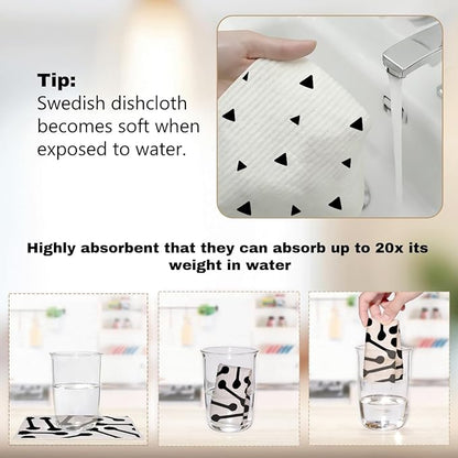 Swedish Dishcloths 6 Pack, Reusable Washable Absorbent No Odor Cellulose Cloths, Dish Towels for Kitchen Dish Washing, Home Cleaning, Gifts for Environmentally Conscious Women