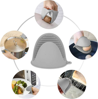 tifanso Silicone Oven Mitts Pot Holders for Kitchen Heat Resistant Small Kitchen Mittens Rubber Air Fryer Mitts Mini Pot Pinch Grip for Cooking and Baking 1 Pair (Grey)