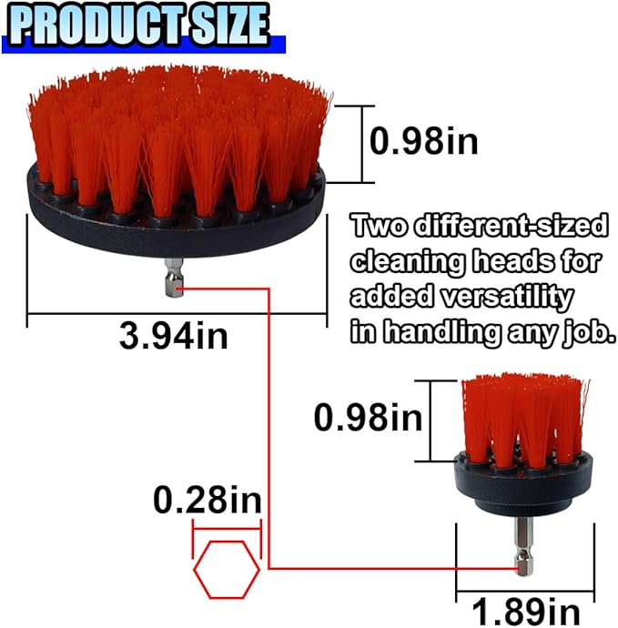 ZIMISI 2PCS Car Detailing Drill Brush Set, 2" & 4" Power Carpet Scrubber, Nylon Bristle Wheel Cleaner Brush with Drill Attachment, Car Wash Cleaning Kit for Floor Mats, Bathroom (Red)