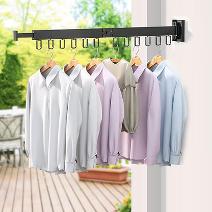 MIFXIN Clothes Drying Rack Foldable Wall Mounted Retractable Laundry Drying Rack Two-Fold Collapsible Clothes Hanger Folding Clothing Rack for Laundry Balcony (Black)