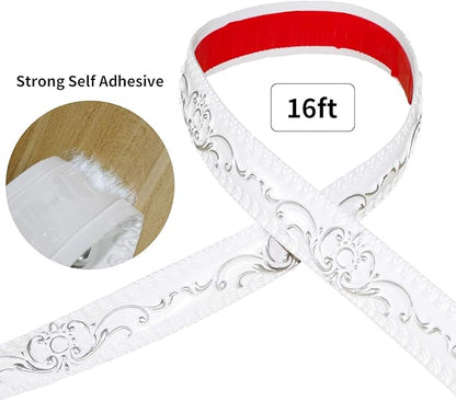 NeatiEase Flexible Molding Trim Wall Trim Self Adhesive, 16.4 Feet Peel and Stick Mirror Frame Border, Waterproof Bathroom Decor, Home Decor (Silver)