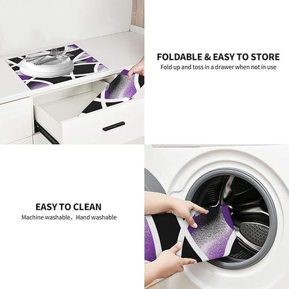 Purple Black White Geometric Abstract Dish Drying Mat for Kitchen Counter & Sink, Absorbent Microfiber Drying Pad for Dishes, Foldable Modern Art Kitchen Mat for Dining Area & Home Decor, 16" x 18"