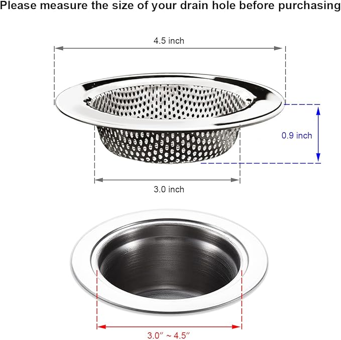 Seatery 2PCS Kitchen Sink Strainers, Sink Drain Basket Strainer, 4.5 Inch Stainless Steel Food Scraps Catcher, Must Have Kitchen Sink Accessories