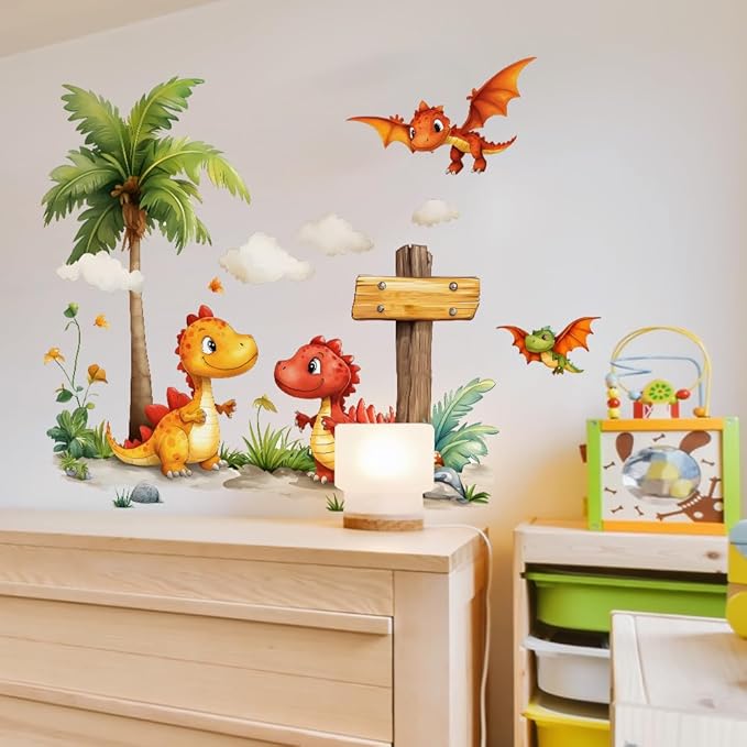 Wall Stickers Decals Kids Peel and Stick Removable for Nursery Kids Bedroom Living Room décor Boys Playroom (Little Dinosaurs)
