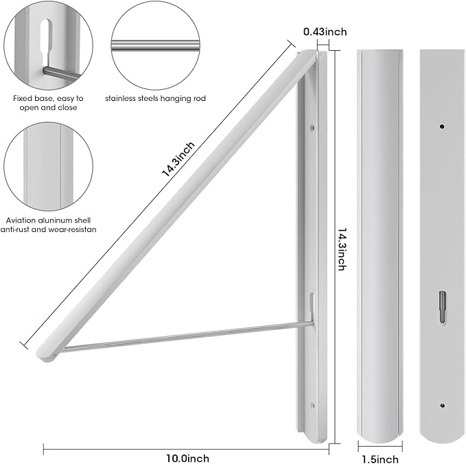 Retractable Clothes Drying Rack Wall Mounted, Foldable Space-Saving Hanger for Laundry Room/Bathroom/RV - Stainless Steel/Aluminum (White)