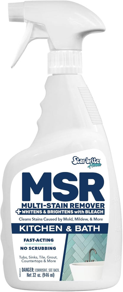 STAR BRITE Home MSR Multi-Stain Remover with Bleach - Fast-Acting Cleaner for Kitchen & Bath - Whitens, Brightens and Removes Stains and Scum on Grout, Tile, Sinks and Countertops