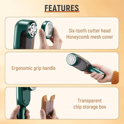 2025 New Electric Lint Remover - Rechargeable With Digital Power Display, 2nd Gear Adjustment, 6-Leaf Blades - Fabric Shaver for Clothes and Sweaters (Green)