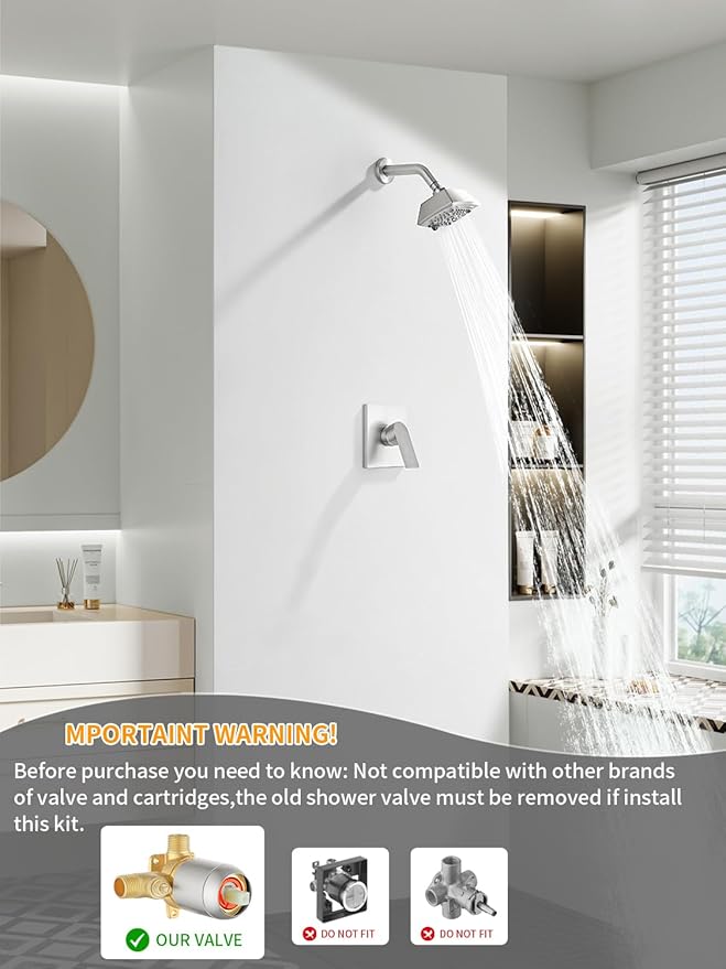 Brushed Nickel Shower Faucet Set 6 Setting Shower Head 5 Inch Shower Trim Kit Modern shower valve kit High Pressure Shower Fixtures Shower System