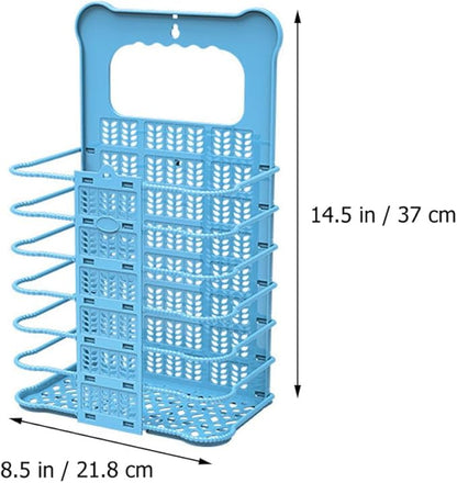 BESPORTBLE Folding Laundry Basket Wall-Mount Clothes Hamper Small Blue Collapsible Dirty Clothes Organizer for Bathroom Storage and Laundry Room Use
