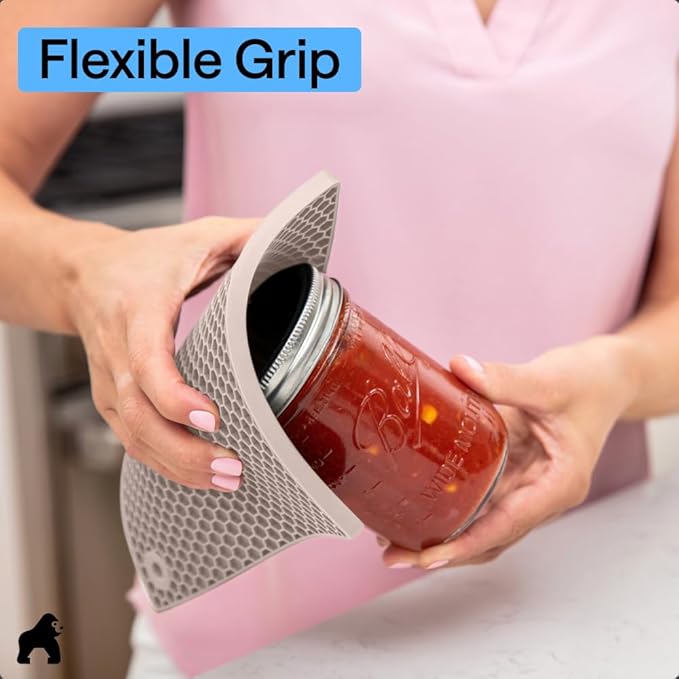 GORILLA GRIP BPA-Free Soft Silicone Oven Mitts and Pot Holders Sets of 4, Heat Resistant Waterproof Cooking Gloves, Thick Cotton Lining, Flexible Gripping for Baking Grilling, Kitchen Trivets, Almond