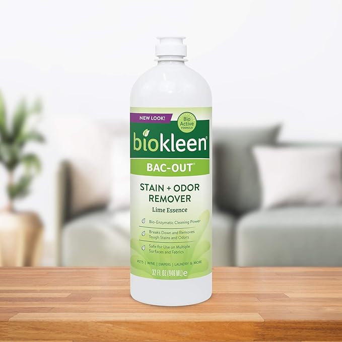Biokleen Bac-Out Stain+Odor Remover, Destroys Stains & Odors Safely, for Pet Urine, Laundry, Diapers, Wine, Carpets, & More, Eco-Friendly, Non-Toxic, Plant-Based, 32 Ounces