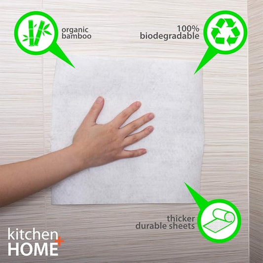 Kitchen + Home Paper Towel Alternative – Heavy Duty Washable Reusable Rayon Towels Made From Bamboo - One roll replaces 6 months of towels! 4 Pack