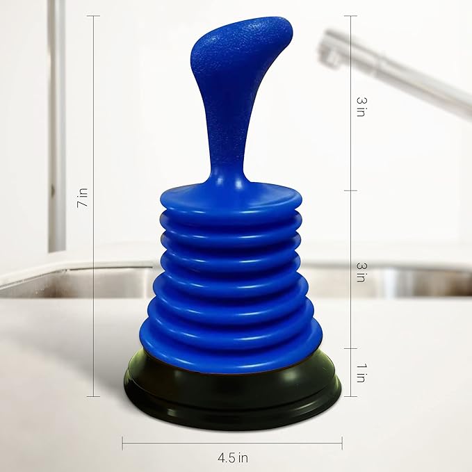 Meadow Lane Small 7" Sink Plunger - Mini Clog Remover for Kitchen & Bathroom Sink Drains - Hand Ergonomic, Space-Saving & Powerful Suction - Universal Fit, Commercial Grade, Blue/White, 2-Pack