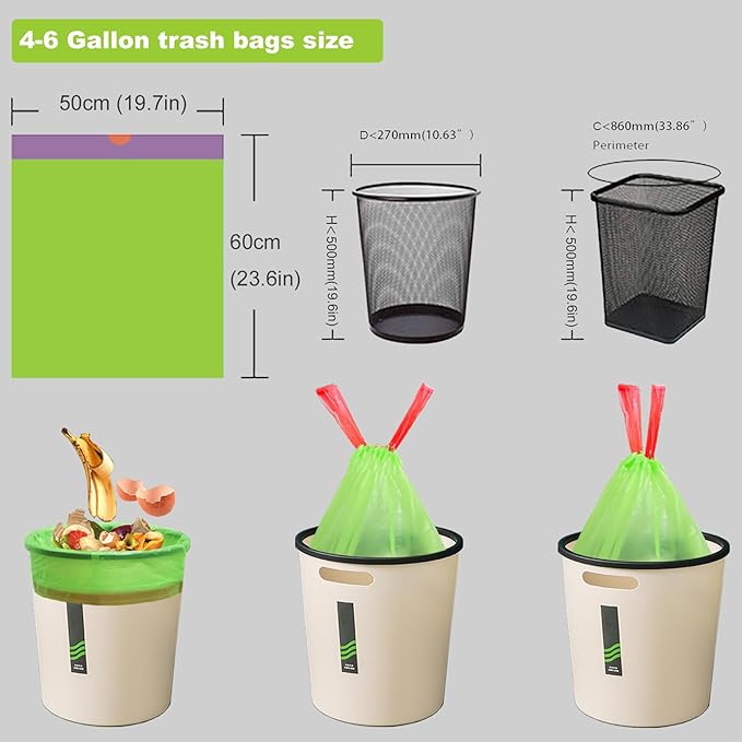 Small Trash Bags 4-6 Gallon,Extra Thick & Strong 4 Gallon Garbage Bags 5 Gallon Drawstring Trash Bags Unscented Waste Basket Liners for Kitchen,Bathroom,Office(80 Counts)