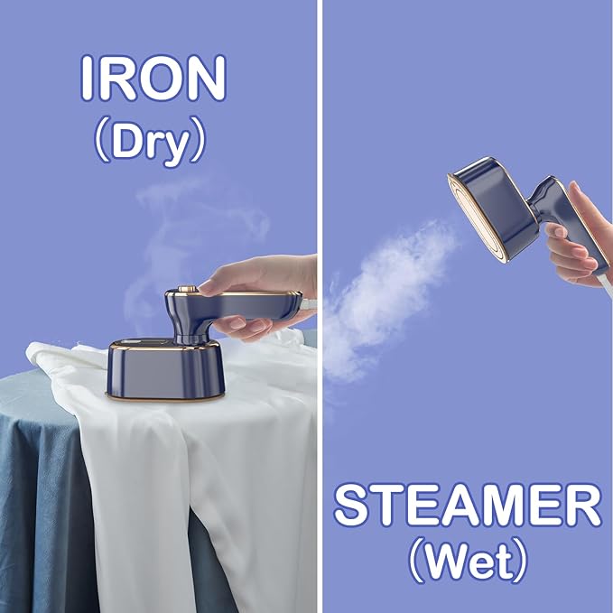 Travel Steamer Iron for Clothes Mini - Portable Ironing Machine Travel Small Size Portable Steamer Travel College Dorm Home Essentials (Blue)