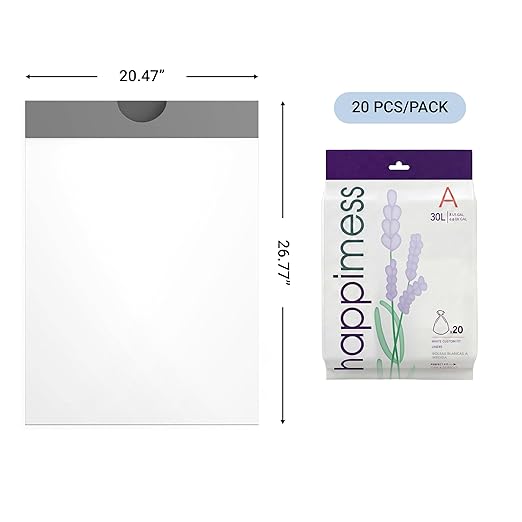 happimess 8 Gallon (30L) Drawstring Trash Bags, Lavender Scent, White, Heavy Duty MDPE Liners for Kitchen and Household, Odor Control, Custom Fit 120 Count (6 Packs of 20 Liners) HPM3101A-W-6SET