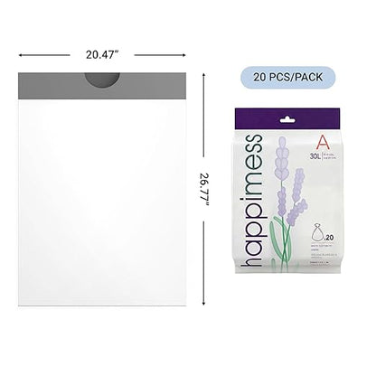 happimess 8 Gallon (30L) Drawstring Trash Bags, Lavender Scent, White, Heavy Duty MDPE Liners for Kitchen and Household, Odor Control, Custom Fit 120 Count (6 Packs of 20 Liners) HPM3101A-W-6SET