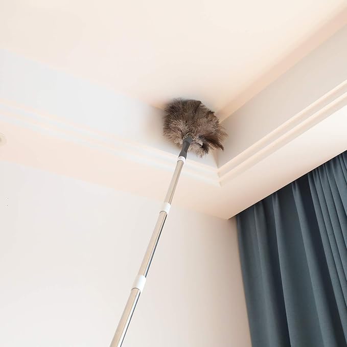 Gray Ostrich Feather Duster with 71 Inch Extendable Pole, Microfiber Duster for Home Cleaning