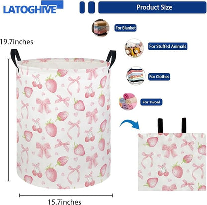 Baby Laundry Hamper kids laundry Basket Waterproof Laundry Bag for Bedroom Toy Clothes Organizer Room Décor(Bowknot strawberry)
