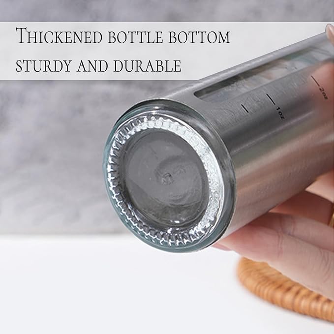 Oil Sprayer for Cooking Spritzer with Scale,Olive Oil Dispenser Bottle for Kitchen(3.3OZ),Hollowed-out Visible Margin Stainless Steel