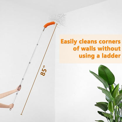 Ceiling Fan Cleaner Dusters with 72'' Extension Pole, Reusable Microfiber Pads High Ceiling Fan Blade Cleaning Tool for Baseboards, Blinds, Cobwebs