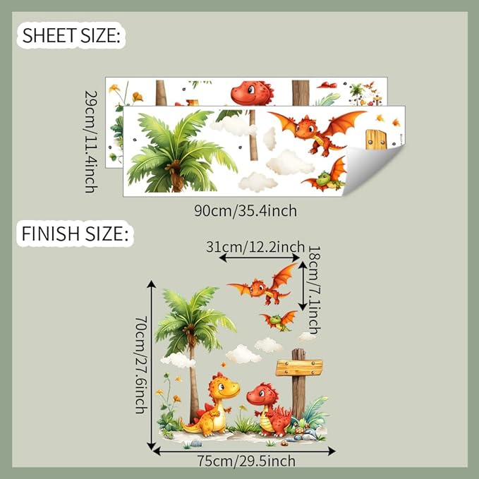 Wall Stickers Decals Kids Peel and Stick Removable for Nursery Kids Bedroom Living Room décor Boys Playroom (Little Dinosaurs)