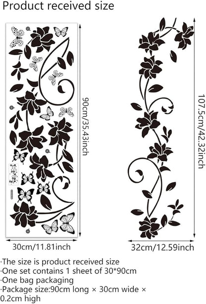 3D Wall Stickers DIY Flower Wall Decal Removable Waterproof Wall Art Decor for Bedroom Living Room Offices Home Decoration (Black Flower Butterfly)