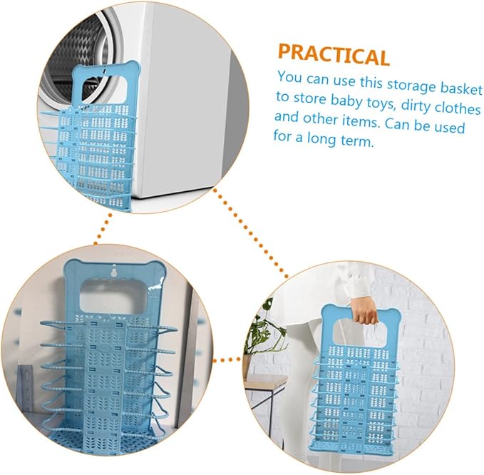 Foldable Laundry Hamper with Handle Large Capacity Clothes Basket Organizer for Bathroom Bedroom Nursery Wall Mountable Storage Space Saving Dirty Clothes Basket
