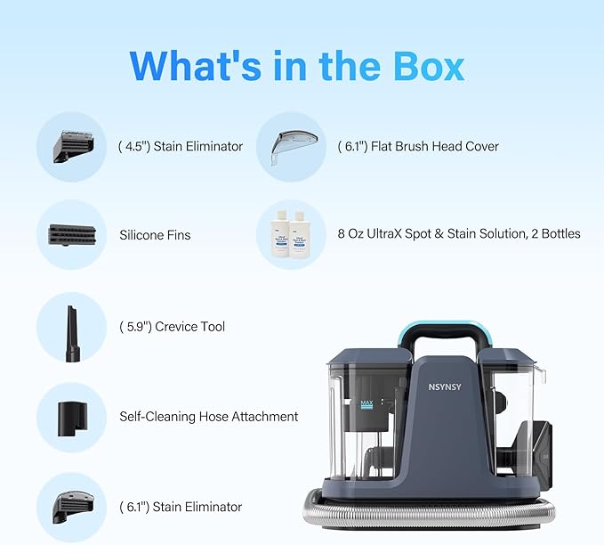Portable Carpet & Upholstery Spot Cleaner, Compact Strong-Suction Machine with Scrubbing Brush, Removes Pet Stains, Spills & Dirt from Furniture, Stairs, Rugs, Mattresses & Car Interiors