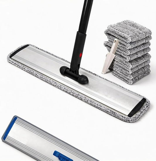24in Flat Mop for Cleaning Floors, Heavy-Duty Microfiber Wet Mop with Easy Wringing & Deep Cleaning, Includes 4 Reusable Mop Cloths and Adjustable Long Handle