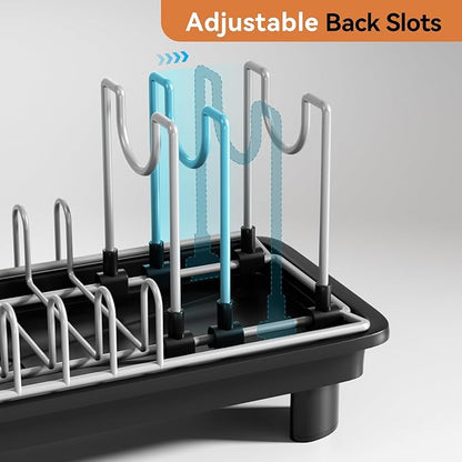 Laveshop Small Dish Drying Rack, Compact Dish Drainer for Kitchen Counter, with Adjustable Back Slots, Space-Saving for Small Kitchens, Black