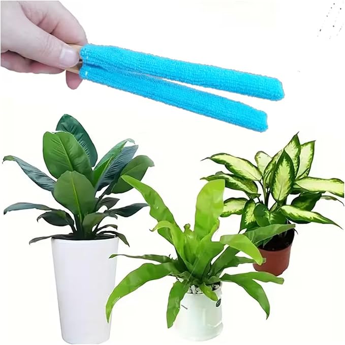 2 Pcs Set 10 Inch, 7 Inch Leaf Cleaning Tongs, House Plant Leaf Cleaning Brush, Leaf Cleaning Tools With Removable Cleaning Cover and Bamboo Handle