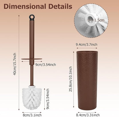Topsky Toilet Brush,2 Pack Compact Toilet Brush & Holder Set,Plastic Round Barrel Loo Brush with 2 Replacement Toilet Brush Head,Durable for Bathroom Toilet,Brown