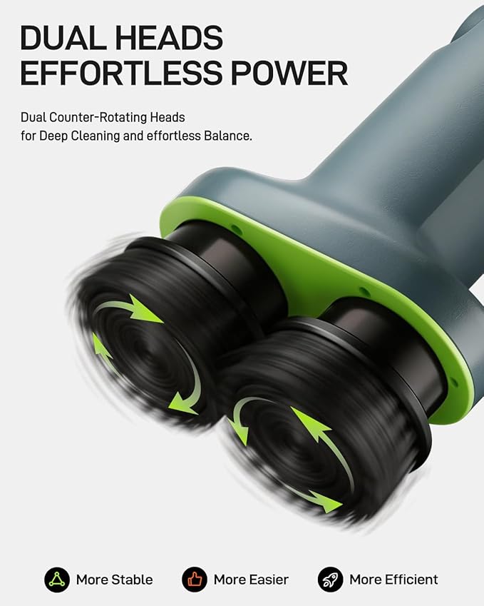 Electric Spin Scrubber, Cordless Power Scrubber with Dual Rotating Brush Heads, Adjustable Angle Handle 90°-180° 6 Replaceable Attachments, IPX7 Waterproof for Bathroom, Tile, Floor, Tub (C1 Plus)