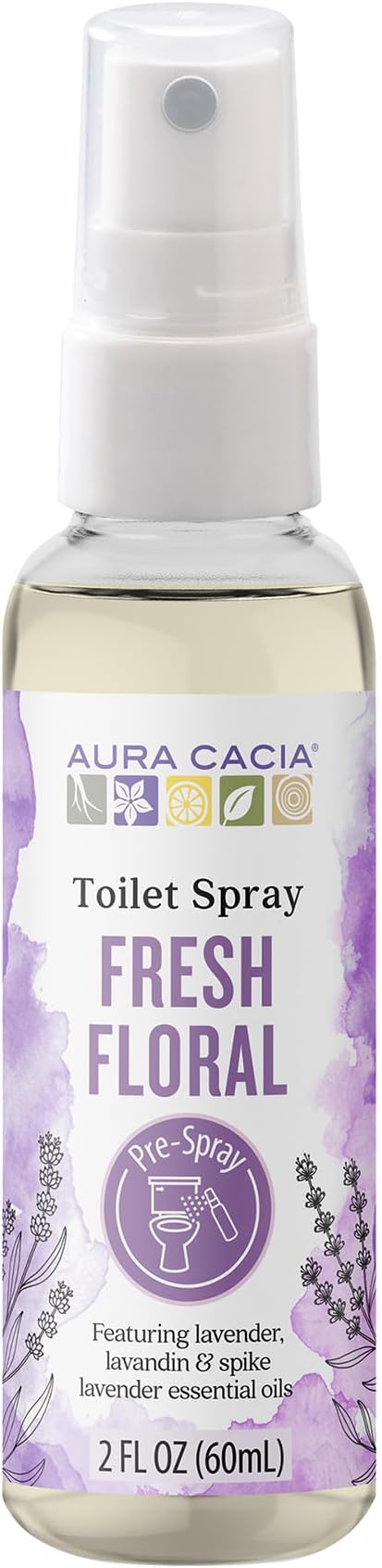 Aura Cacia Fresh Floral Toilet Spray 2 Fl. oz. - Light Aroma, No Synthetic Fragrances