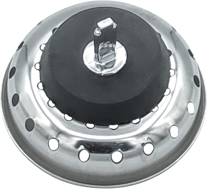 Replacement Kitchen Sink Stainless Steel Basket Strainer with Prong and Rubber Stopper, Universal Fit, 3-1/2 Inch Chrome